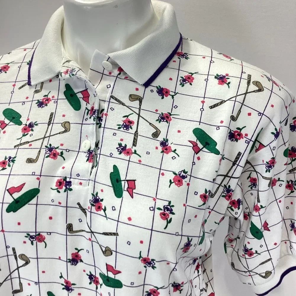 Vintage Jason Maxwell Golf Print Polo Shirt M